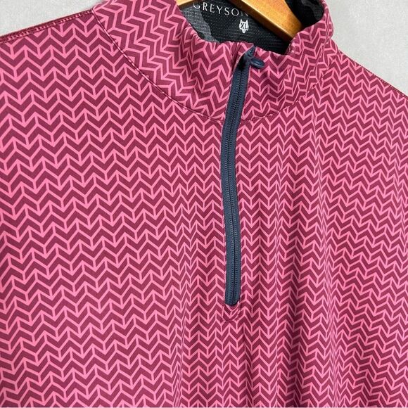 Greyson 1/4 Zip Pullover  Red Pink Herringbone Mock Neck Golf 1969 Logo - Picture 4 of 9
